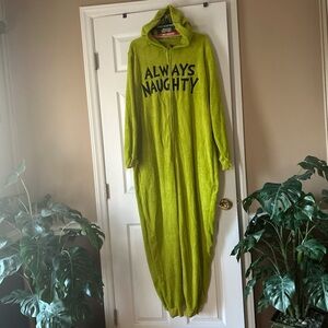 Dr. Seuss Hooded Grinch Fleece Adult Union Suit/Sleep Pajamas ~ Size Large